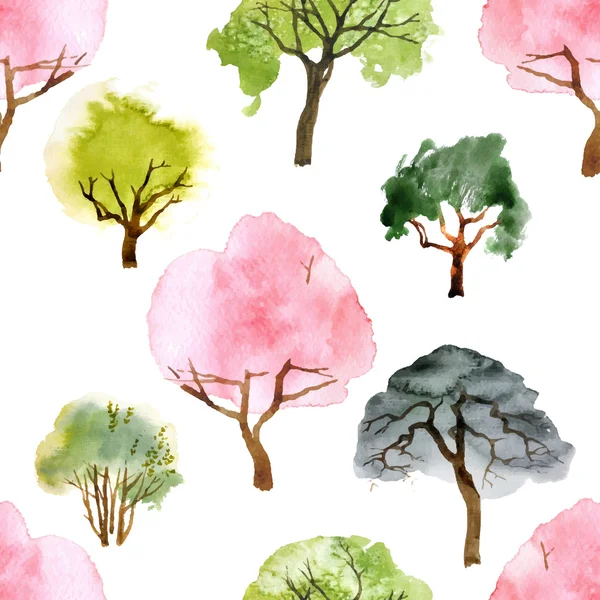 Watercolor trees seamless pattern