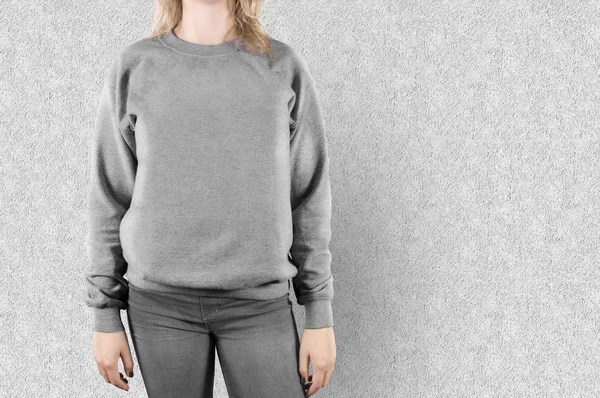 Blank sweatshirt mock up isolated. Female wear plain hoodie mockup.