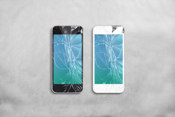 Broken mobile phone screen, black, white, clipping path.