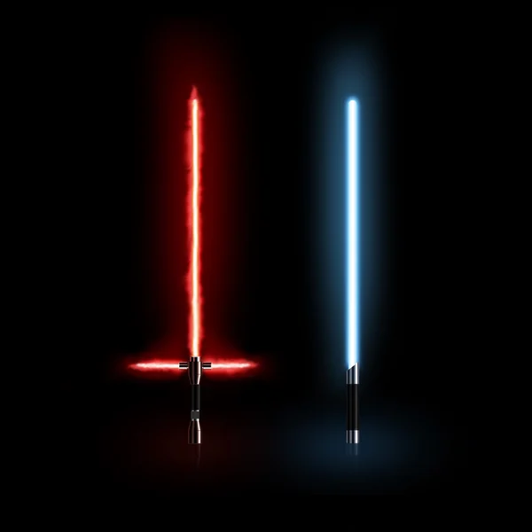 Light saber stand, red and blue isolated on black.