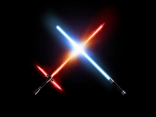 Light saber fight, red and blue isolated on black.