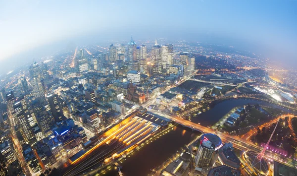 View of the CBD in a city at twilight