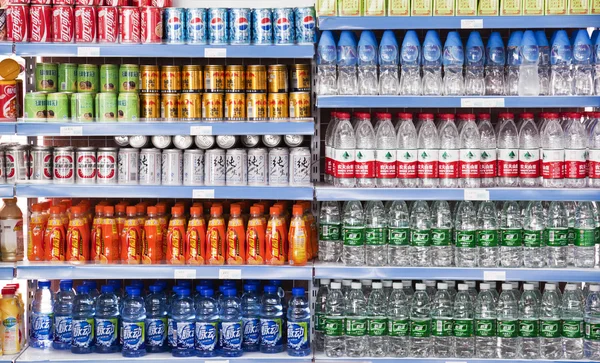 Drinks on the shelves of a store in China