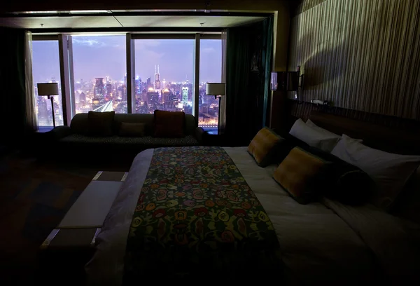 Hotel room with beautiful night scene
