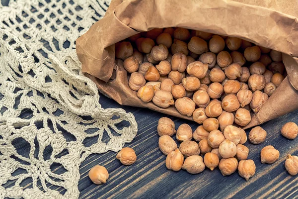 Raw chickpeas in paper bag