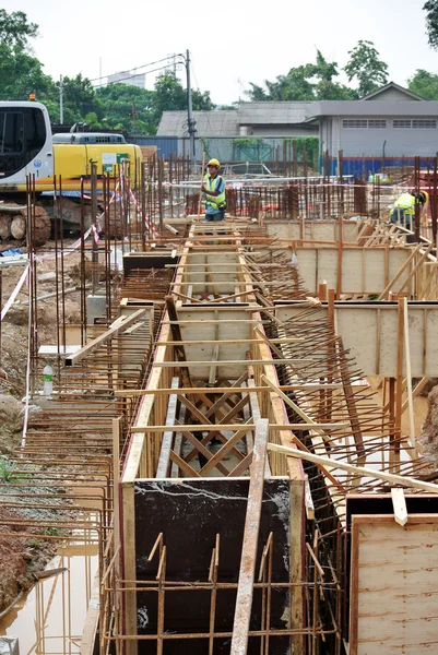 Ground beam form work at the construction site