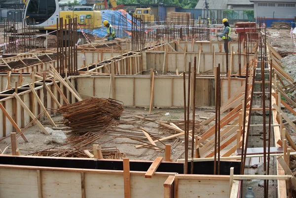 Ground beam form work at the construction site