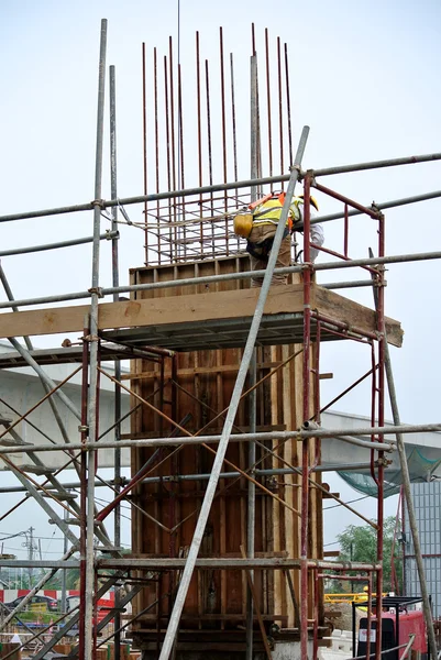 Timber column formwork under construction at the construction site