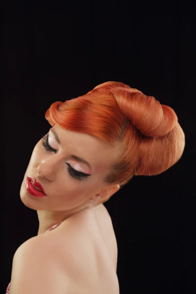 Girl with the orange hair and red lipstick