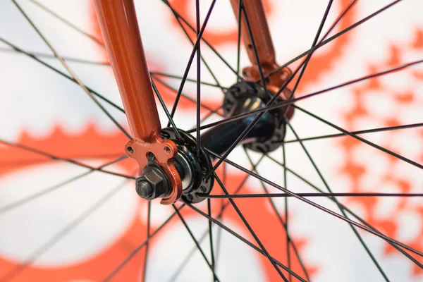 Bicycle spokes detail closeup. Detail view with hub and spokes o