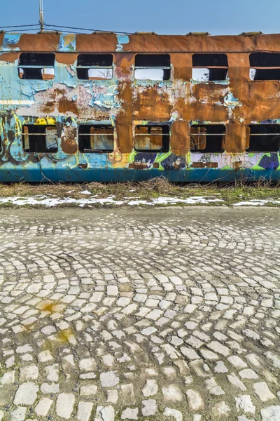 Abandoned vandalised train wagons