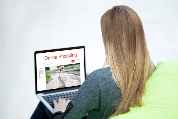 Shopper woman shopping on laptop