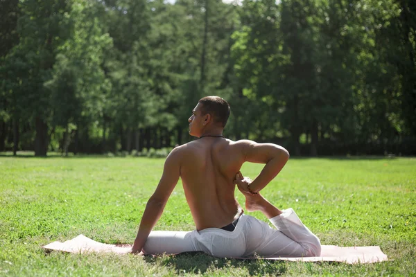 Yoga workout in park