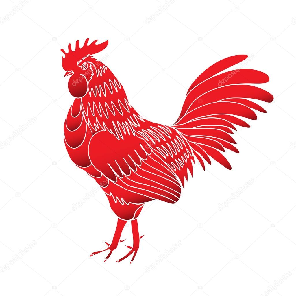 Rooster, symbol of Chinese new year 2017. Chinese zodiac rooster design element for Chinese New Year decoration. Image of a hand drawing cock or rooster in
