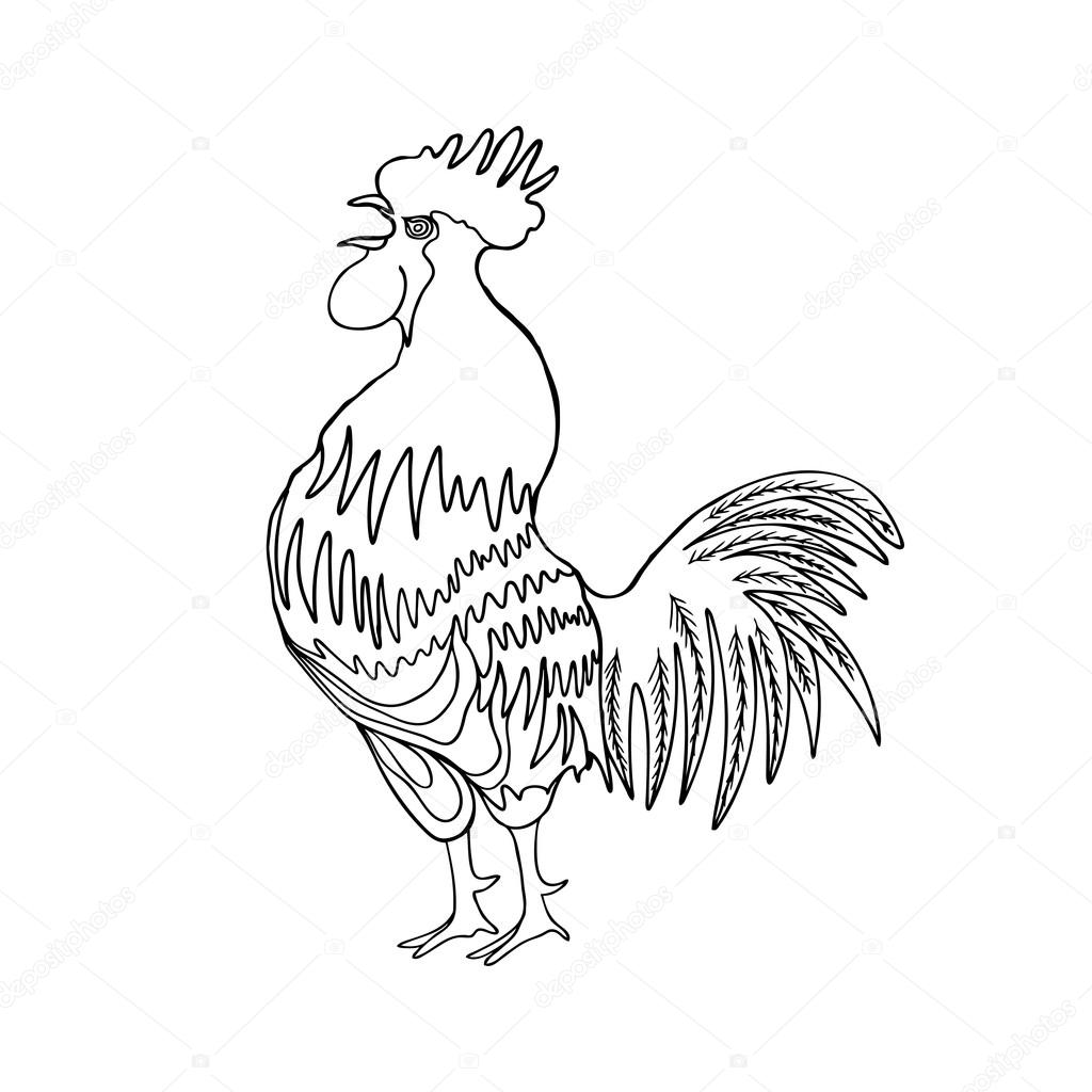 Image dune main tirant le coq ou le coq noir sur fond blanc. Élément de conception de coq du zodiaque chinois pour la décoration du nouvel an chinois.