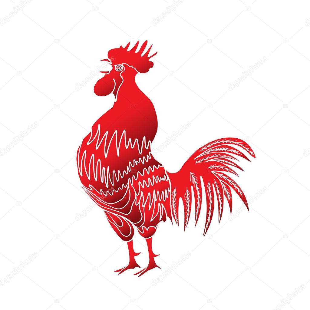 Rooster, symbol of Chinese new year 2017. Chinese zodiac rooster design element for Chinese New Year decoration. Image of a hand drawing cock or rooster in