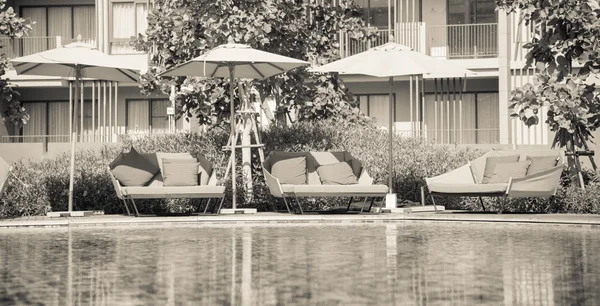 Cream tone photo effected of Beach chairs  near swimming pool
