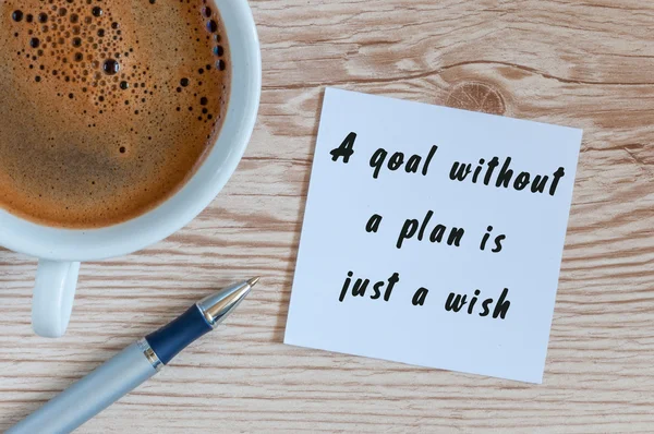 A goal without a plan is just a wish - motivational handwriting on a napkin with a cup of morning coffee