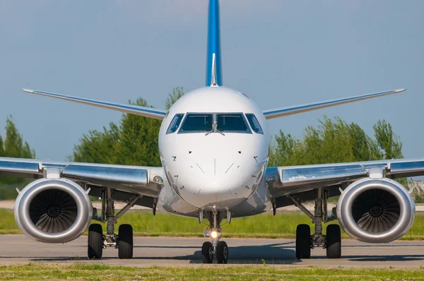 Business Jet with the two jet engines, front view. business, travel concept