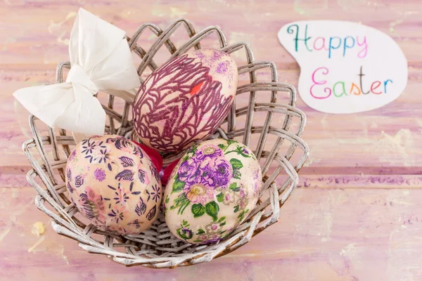 Happy Easter card with decorated Easter eggs