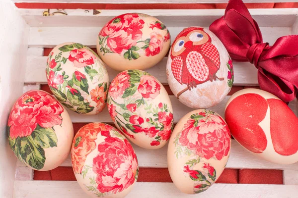 Hand painted and decoupage decorated Easter eggs