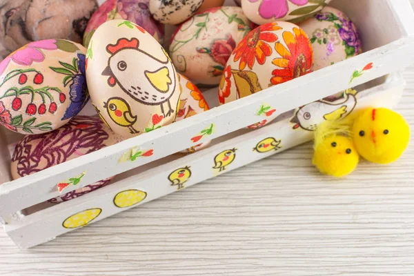 Decoupage decorated Easter eggs in decorated wooden box