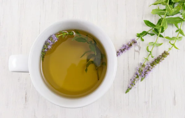 Mint tea with herbs in a teacup
