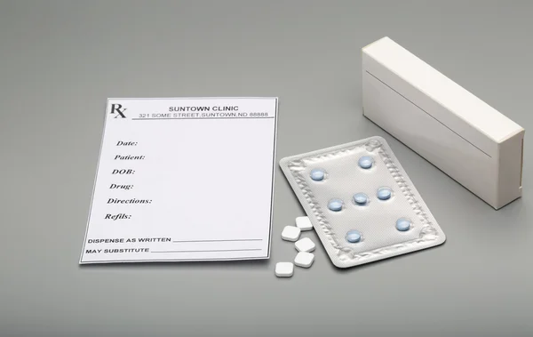 Prescription blank and blue pills blister pack