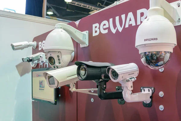 Video surveillance cameras at showcase of the company \