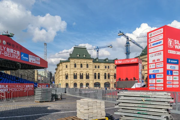 Construction of stage and amphitheater for ceremony of meeting participants of the rally \