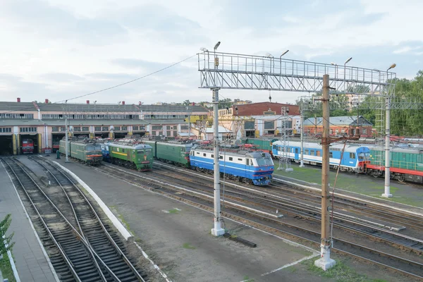 OREL (RUSSIA) in JUNE 19, 2015 - Locomotives at the railroad depot for repair and maintenance of electric locomotives, diesel locomotives and trains
