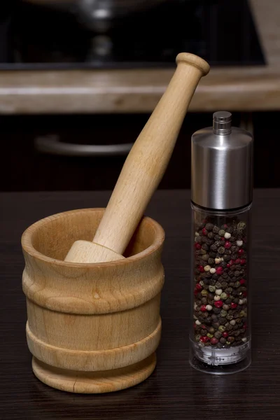 Wooden Mortar and pepper mill.