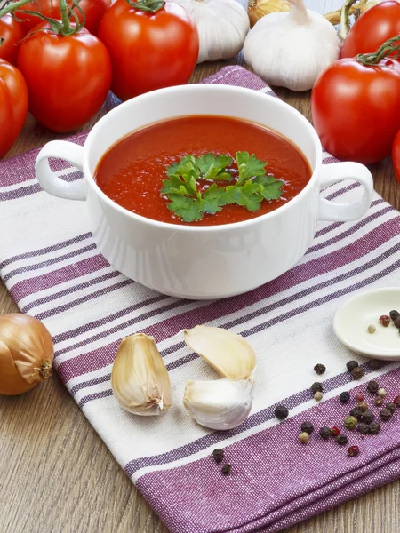 Summer gazpacho soup with vegetables