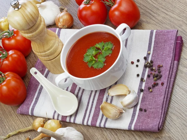 Summer gazpacho soup with vegetables