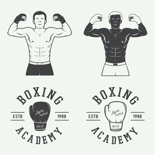 Boxing and martial arts logo badges and labels in vintage style. Vector illustration