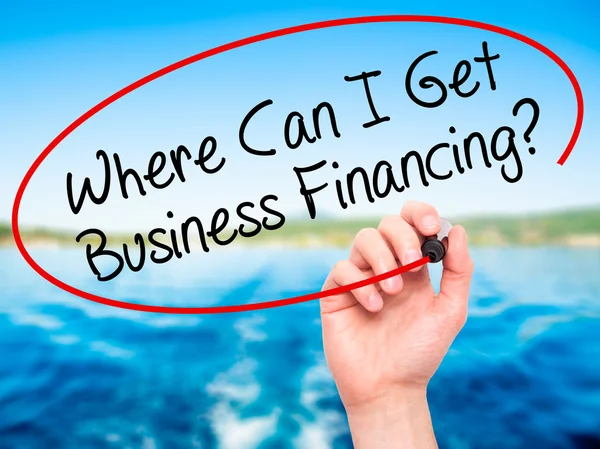 Man Hand writing Where Can I Get Business Financing? with black