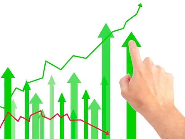 Businessman hand pressing Sales Growth Graph on virtual screen.