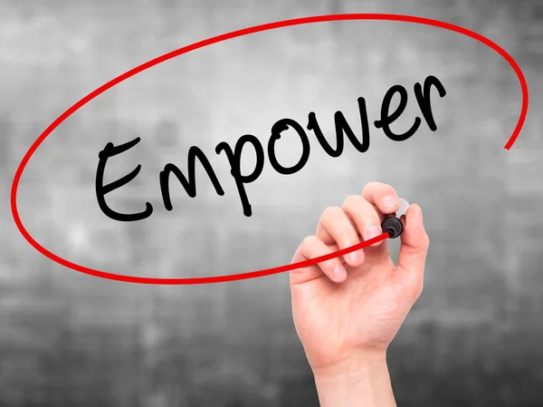 Man Hand writing Empower with black marker on visual screen