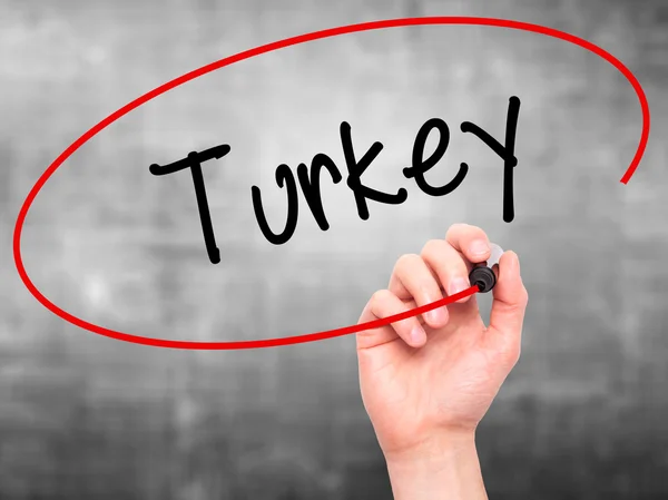 Man Hand writing Turkey  with black marker on visual screen