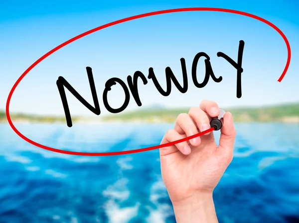 Man Hand writing Norway  with black marker on visual screen