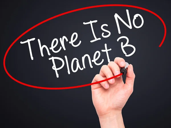 Man Hand writing There Is No Planet B with black marker on visua