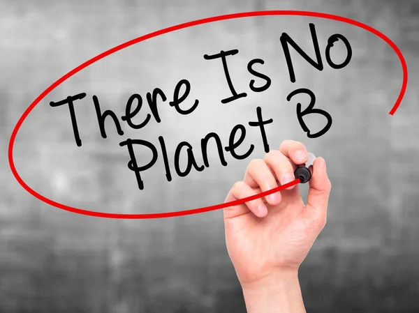 Man Hand writing There Is No Planet B with black marker on visua