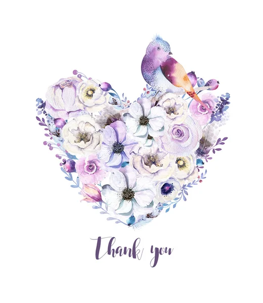 Watercolor floral heart bouquet