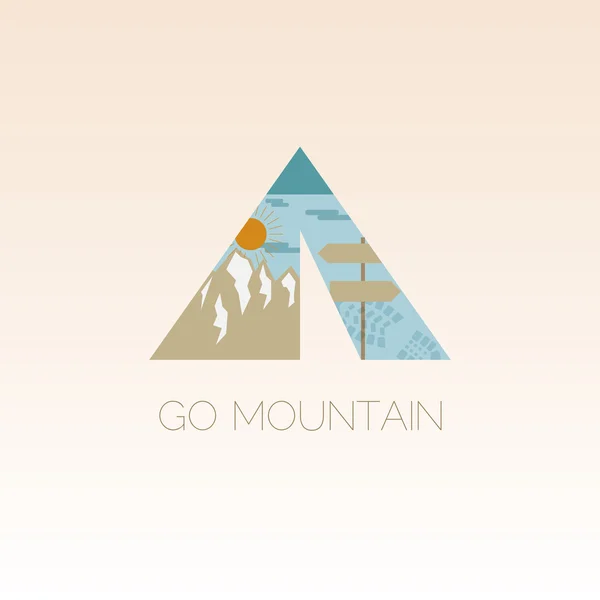 Mountain camp logo design template. Adventure symbol vector concept. Tent with landscape. Unique icon idea for recreation theme.