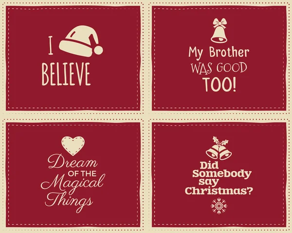 Set of Christmas funny signs, quotes backgrounds designs for kids - i believe in santa claus. Nice retro palette. Red and white colors. Can be use as flyer, banner, poster, background card. Vector.