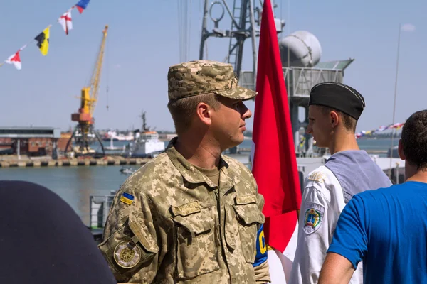 Odesa, Ukraine - July 03, 2016: Ukrainian Military officer in the Port, guarding during celebration NAVY forces day