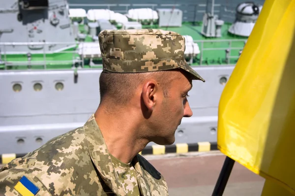 Odesa, Ukraine - July 03, 2016: Ukrainian Military officer in the Port, guarding during celebration NAVY forces day