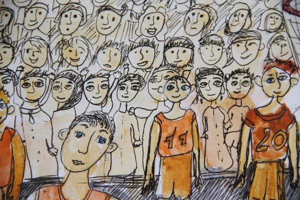 Drawing of a basketball team