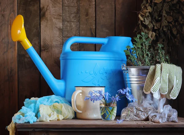 Still life with garden equipment. Work in the garden.