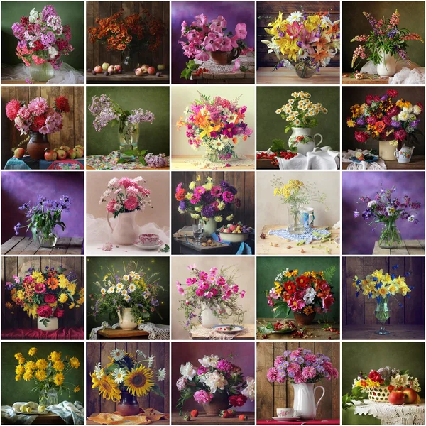 Collage from still lifes with bouquets
